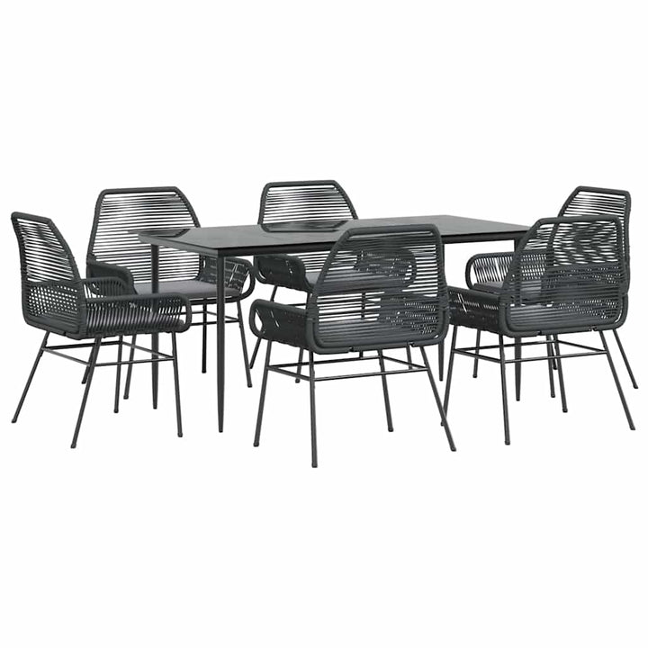 7 dele spisebordssæt til haven m. hynder polyrattan glas sort