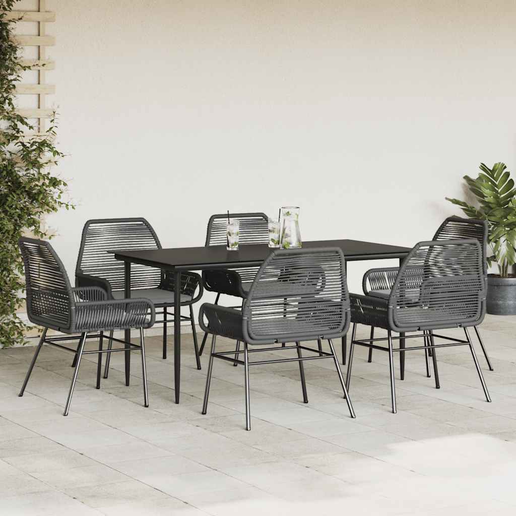 7 dele spisebordssæt til haven m. hynder polyrattan glas sort