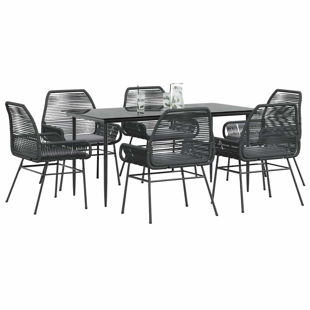7 dele spisebordssæt til haven m. hynder polyrattan glas sort