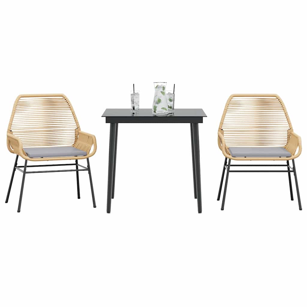 3 dele spisebordssæt til haven m. hynder polyrattan glas brun