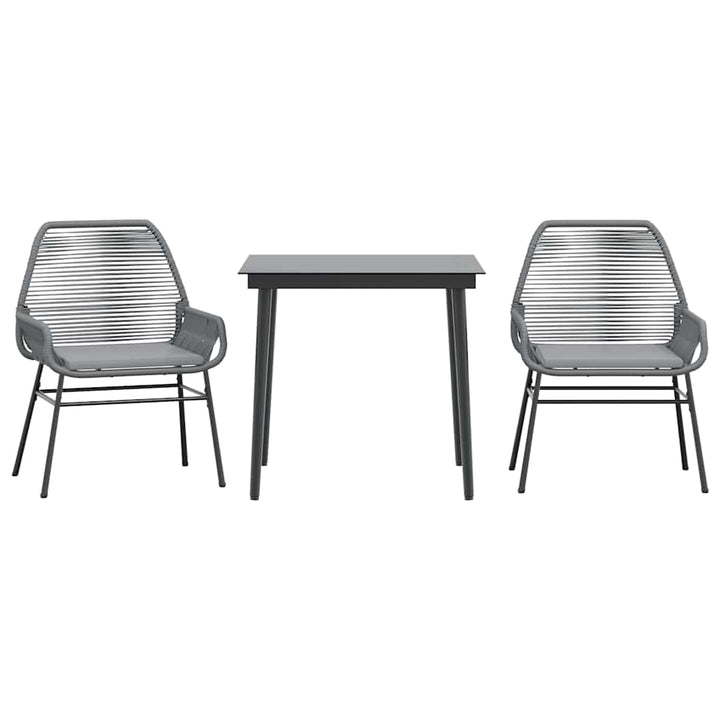 spisebordssæt til haven 3dele med hynder polyrattan glas grå