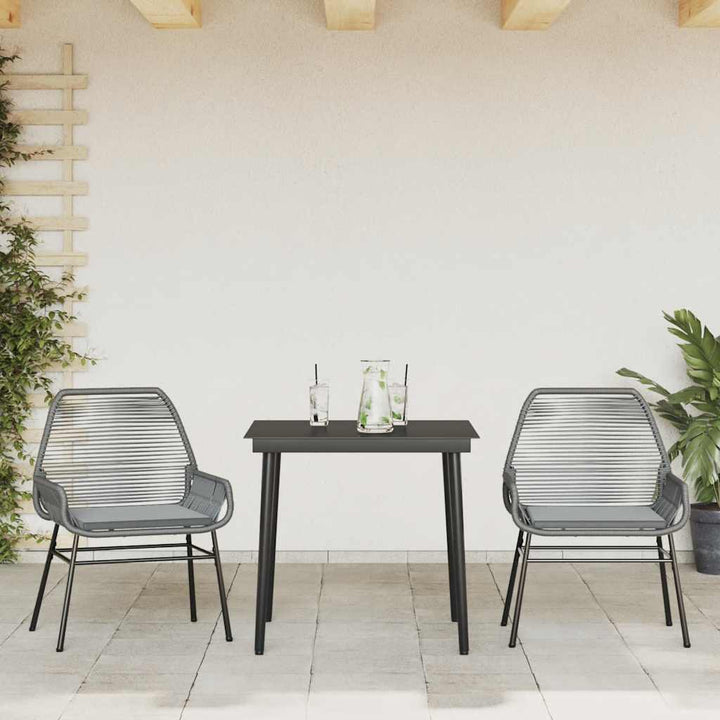spisebordssæt til haven 3dele med hynder polyrattan glas grå
