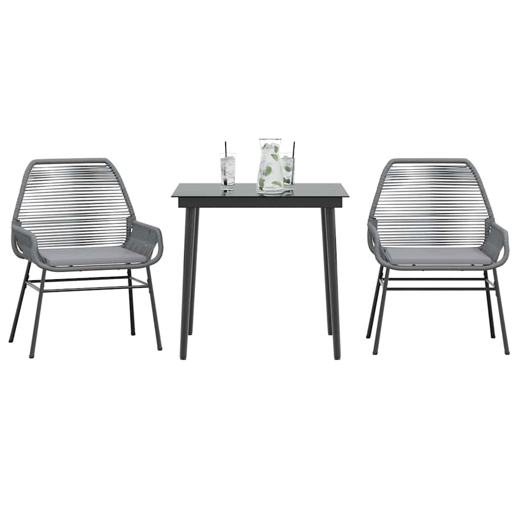 spisebordssæt til haven 3dele med hynder polyrattan glas grå