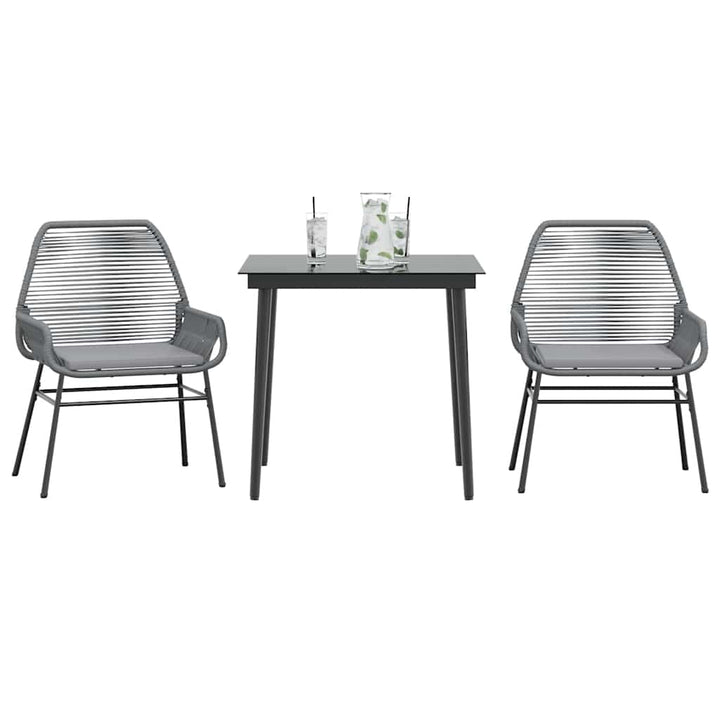 spisebordssæt til haven 3dele med hynder polyrattan glas grå