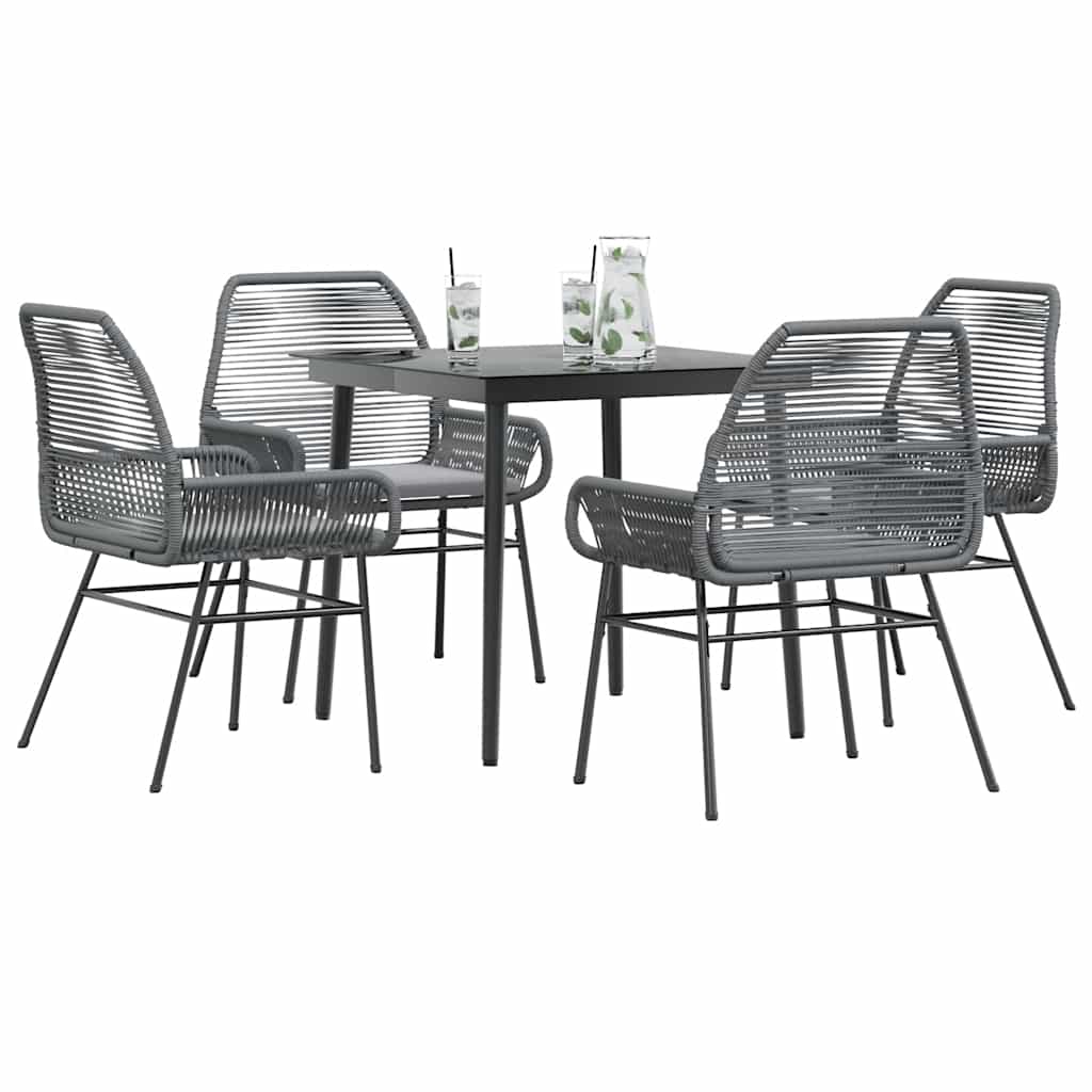 5 dele spisebordssæt til haven med hynder polyrattan glas grå