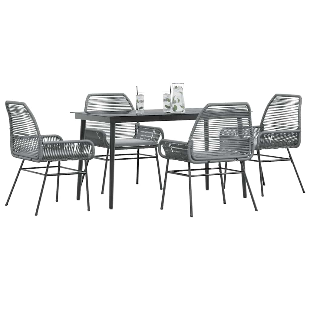 5 dele spisebordssæt til haven med hynder polyrattan glas grå