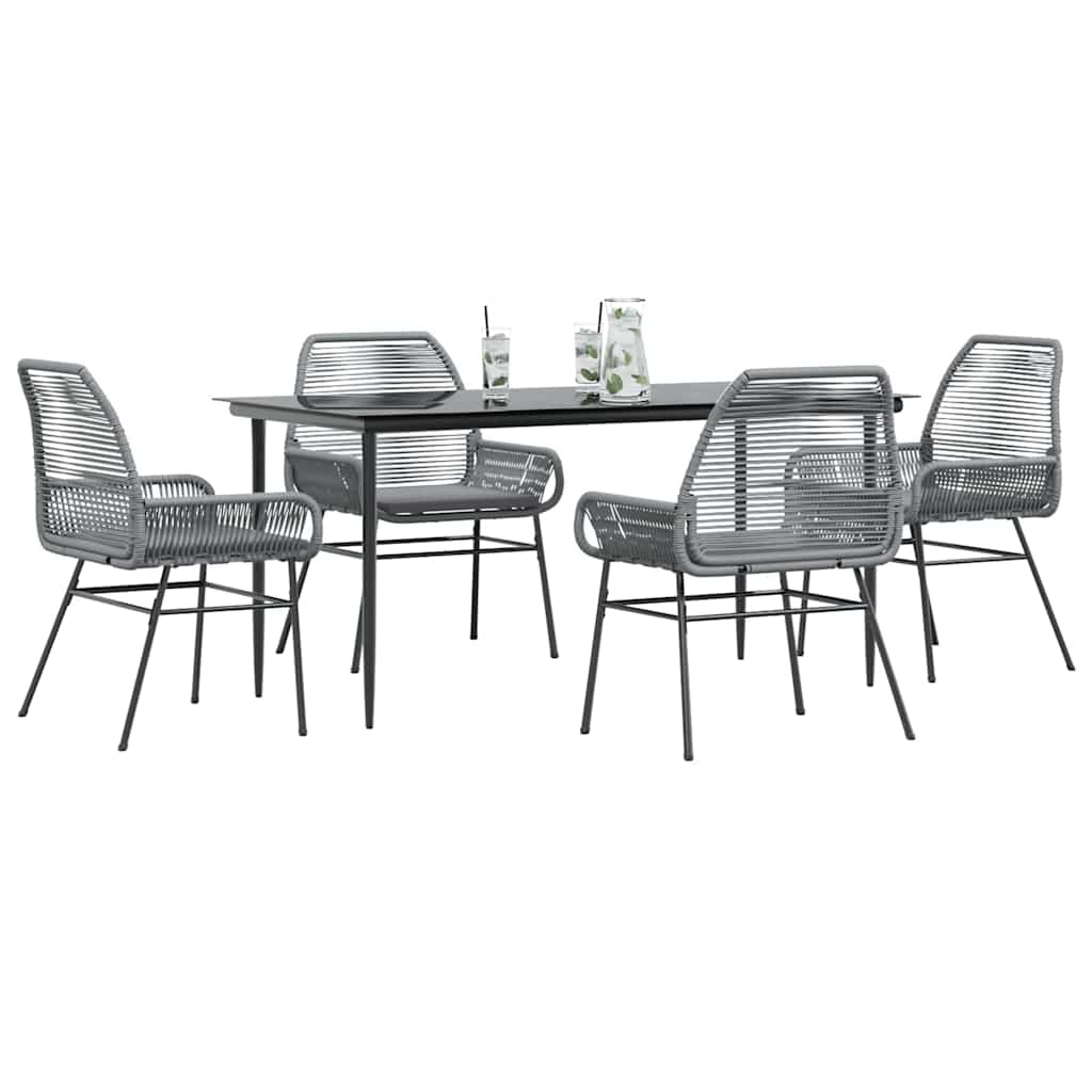 5 dele spisebordssæt til haven med hynder polyrattan glas grå