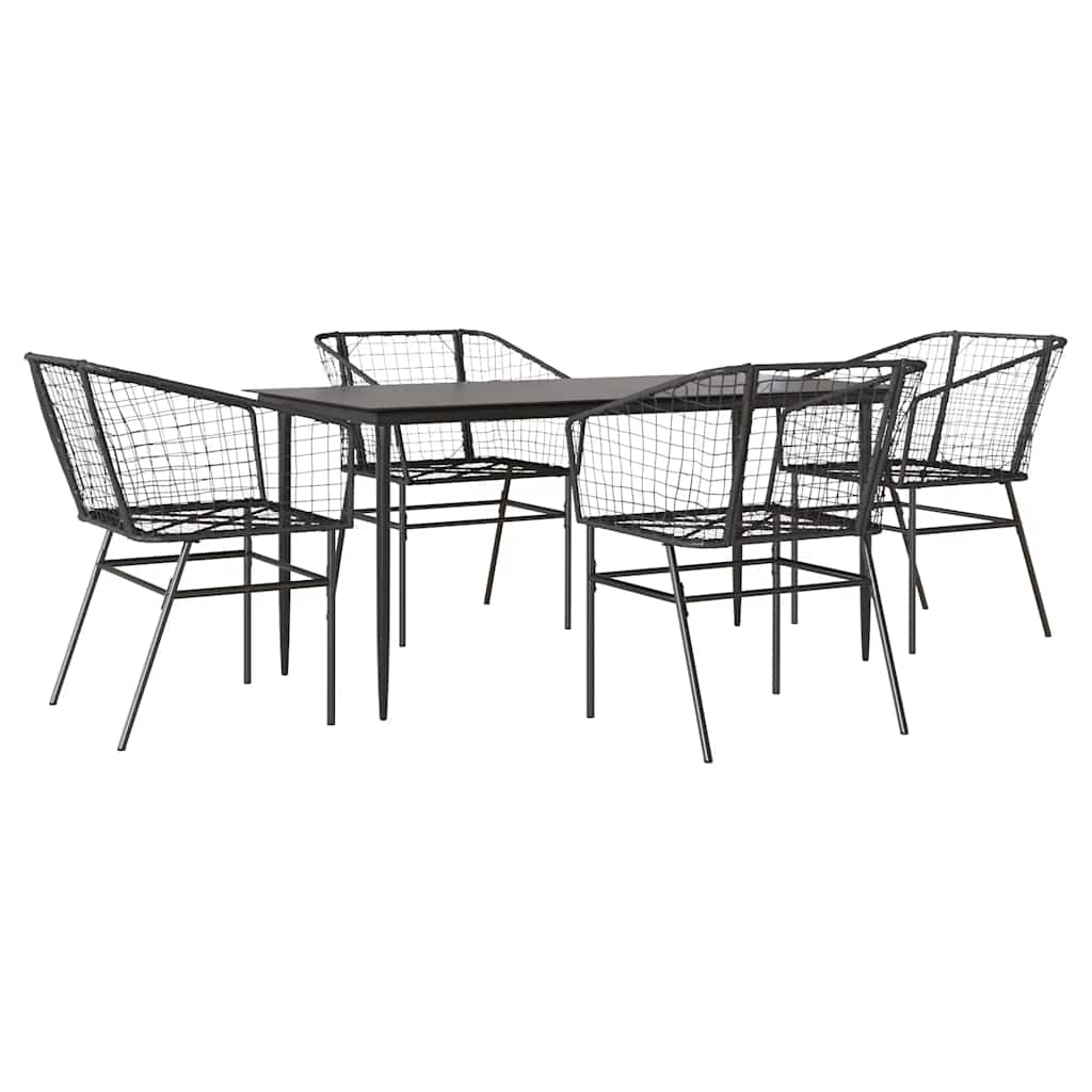 5 dele spisebordssæt til haven polyrattan glas sort