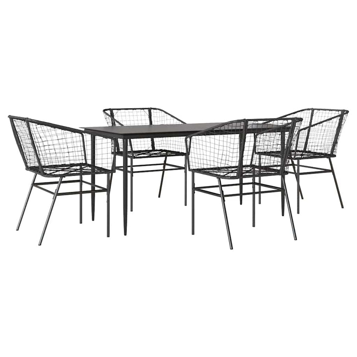 5 dele spisebordssæt til haven polyrattan glas sort