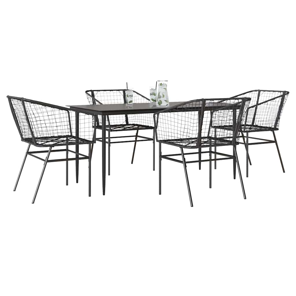 5 dele spisebordssæt til haven polyrattan glas sort