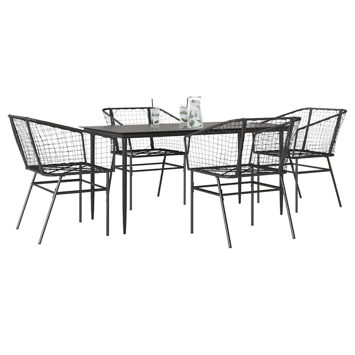5 dele spisebordssæt til haven polyrattan glas sort