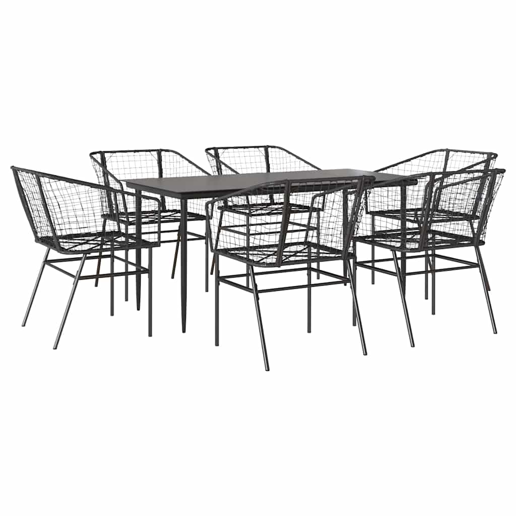 7 dele spisebordssæt til haven polyrattan glas sort