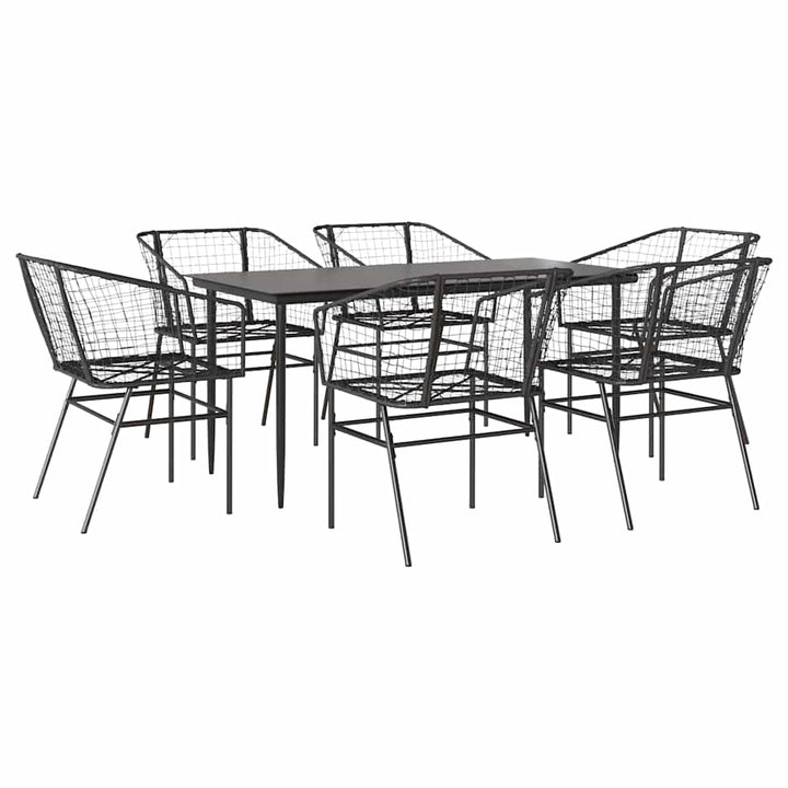 7 dele spisebordssæt til haven polyrattan glas sort