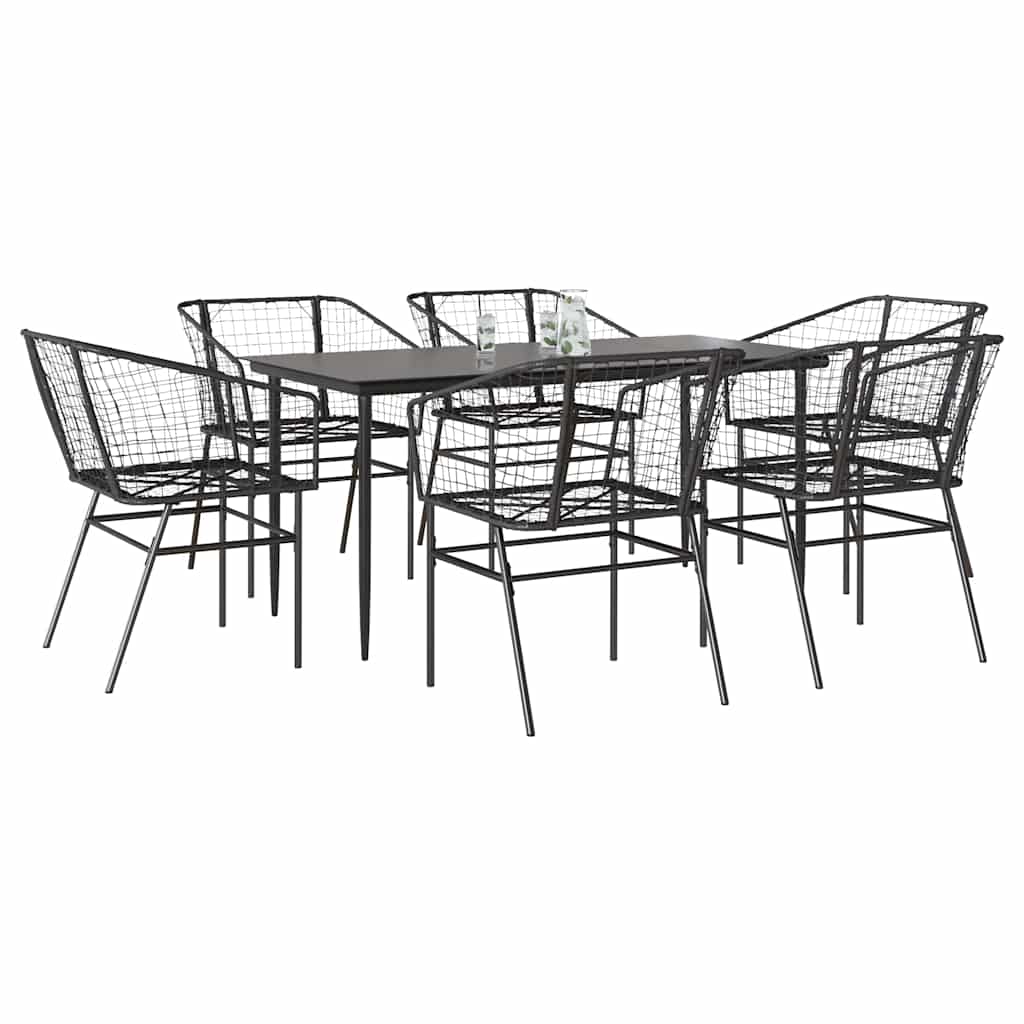 7 dele spisebordssæt til haven polyrattan glas sort