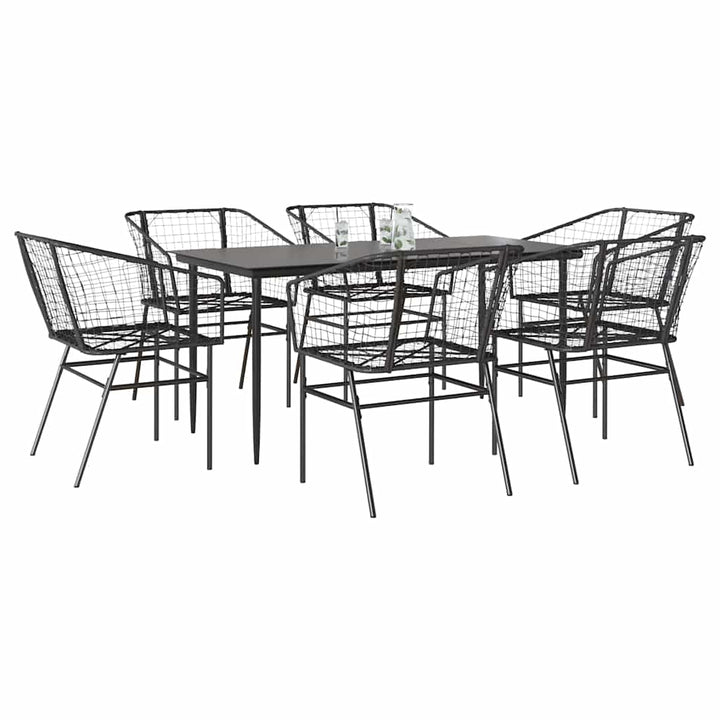 7 dele spisebordssæt til haven polyrattan glas sort