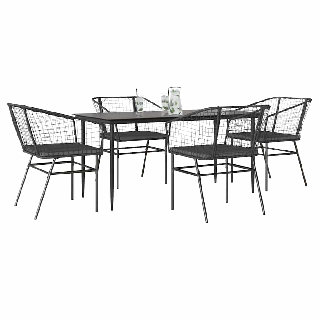 5 dele spisebordssæt til haven m. hynder polyrattan glas sort