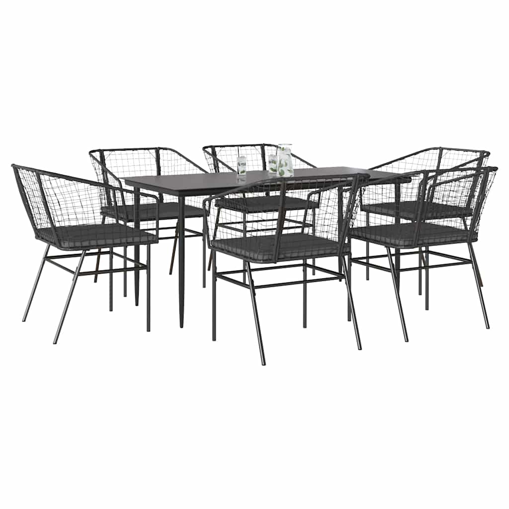 7 dele spisebordssæt til haven m. hynder polyrattan glas sort