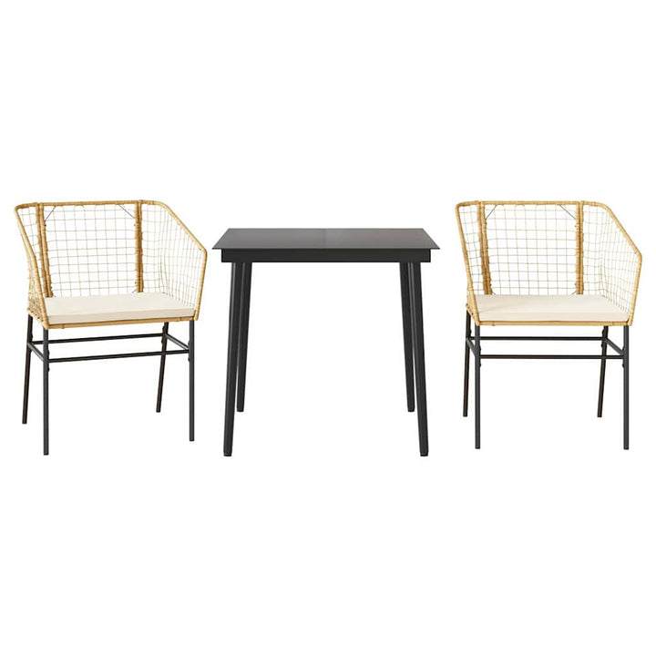 3 dele spisebordssæt til haven m. hynder polyrattan glas brun