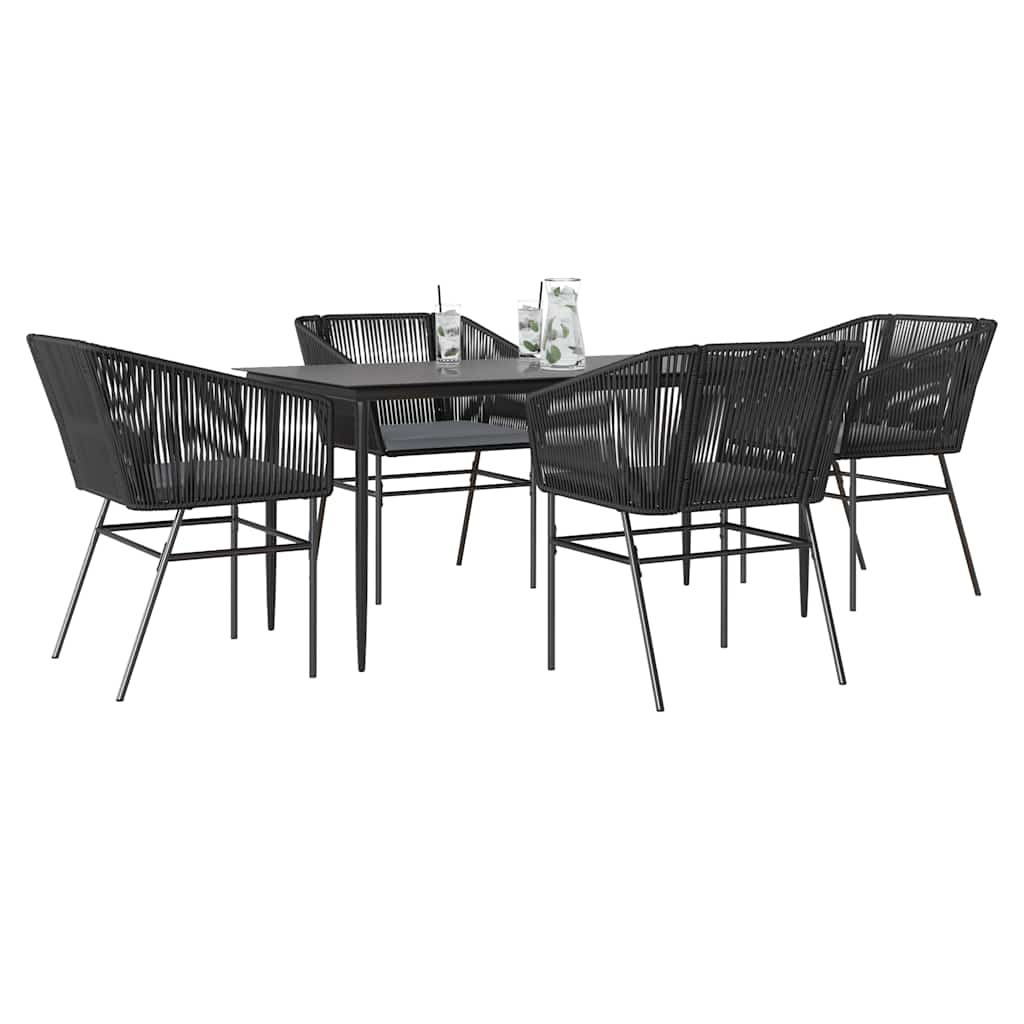 5 dele spisebordssæt til haven m. hynder polyrattan glas sort
