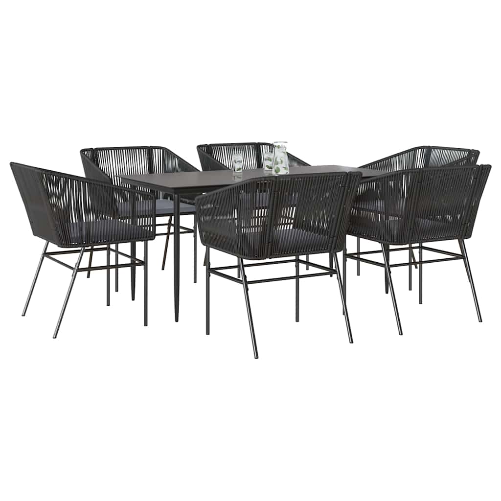 7 dele spisebordssæt til haven m. hynder polyrattan glas sort