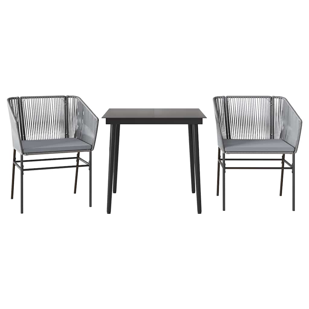 spisebordssæt til haven 3dele med hynder polyrattan glas grå