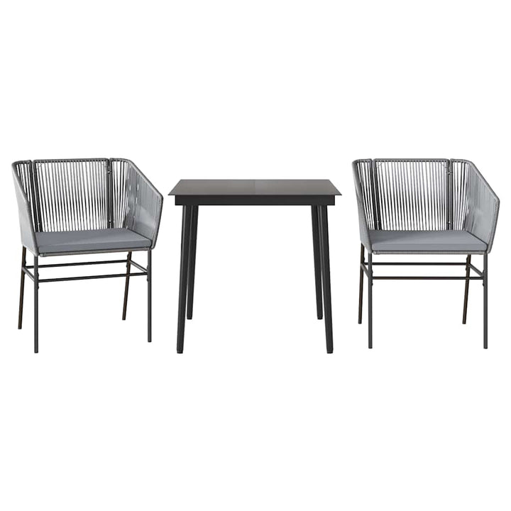 spisebordssæt til haven 3dele med hynder polyrattan glas grå