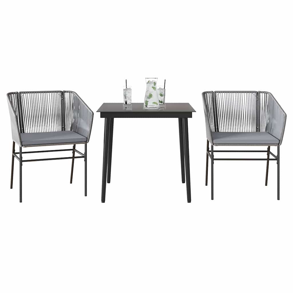 spisebordssæt til haven 3dele med hynder polyrattan glas grå