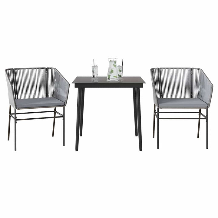spisebordssæt til haven 3dele med hynder polyrattan glas grå
