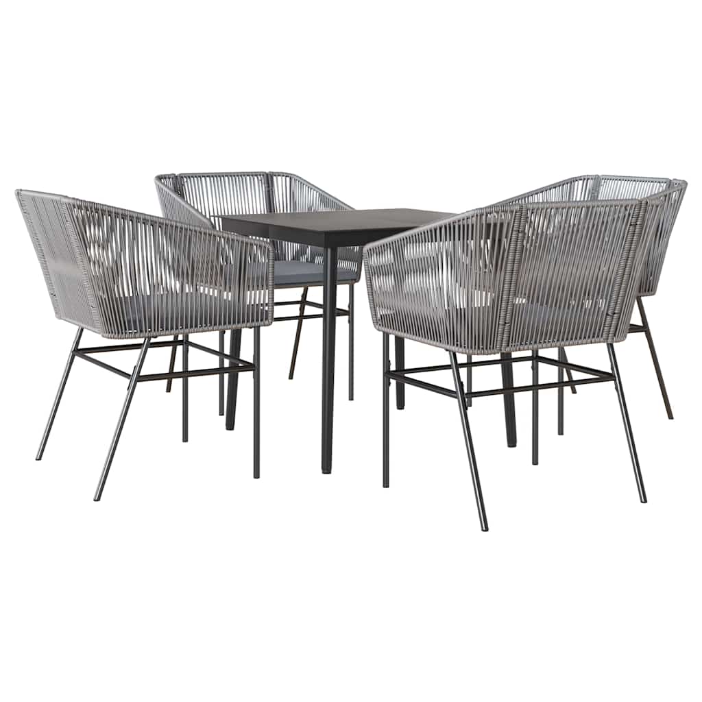 5 dele spisebordssæt til haven med hynder polyrattan glas grå
