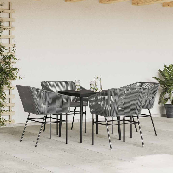 5 dele spisebordssæt til haven med hynder polyrattan glas grå