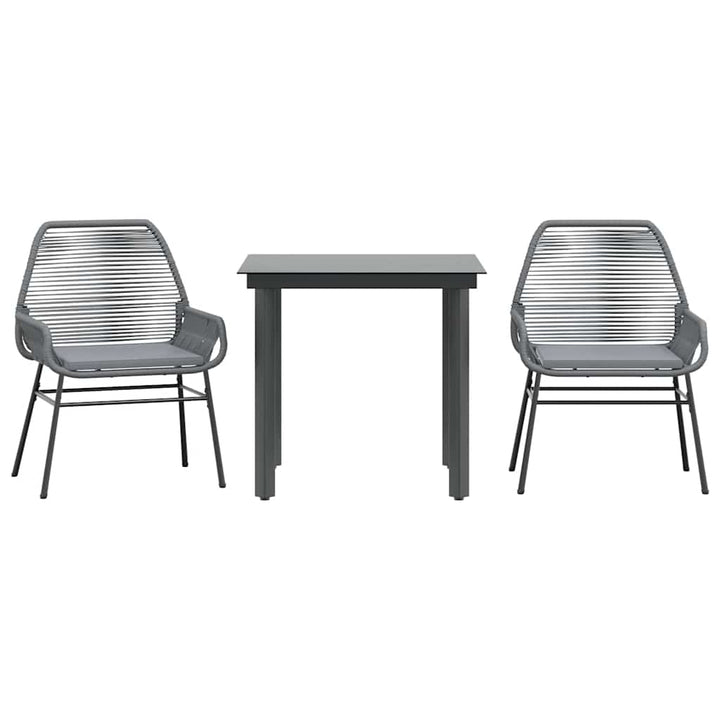 spisebordssæt til haven 3dele med hynder polyrattan glas grå
