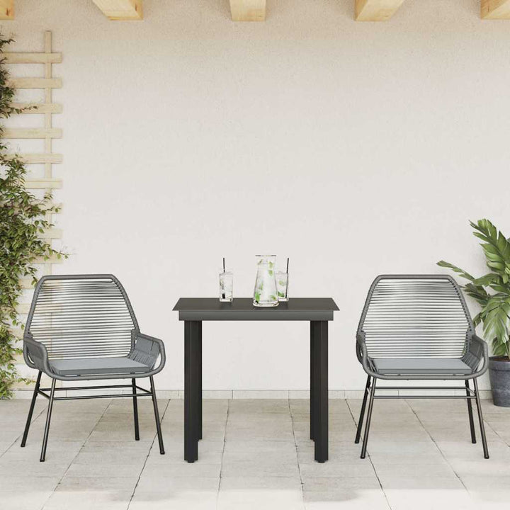 spisebordssæt til haven 3dele med hynder polyrattan glas grå