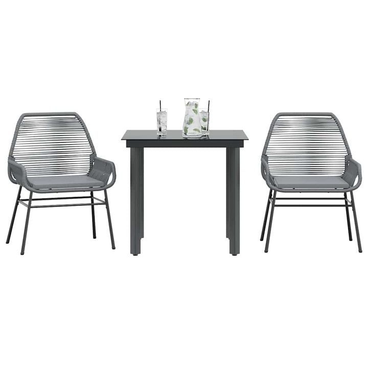 spisebordssæt til haven 3dele med hynder polyrattan glas grå