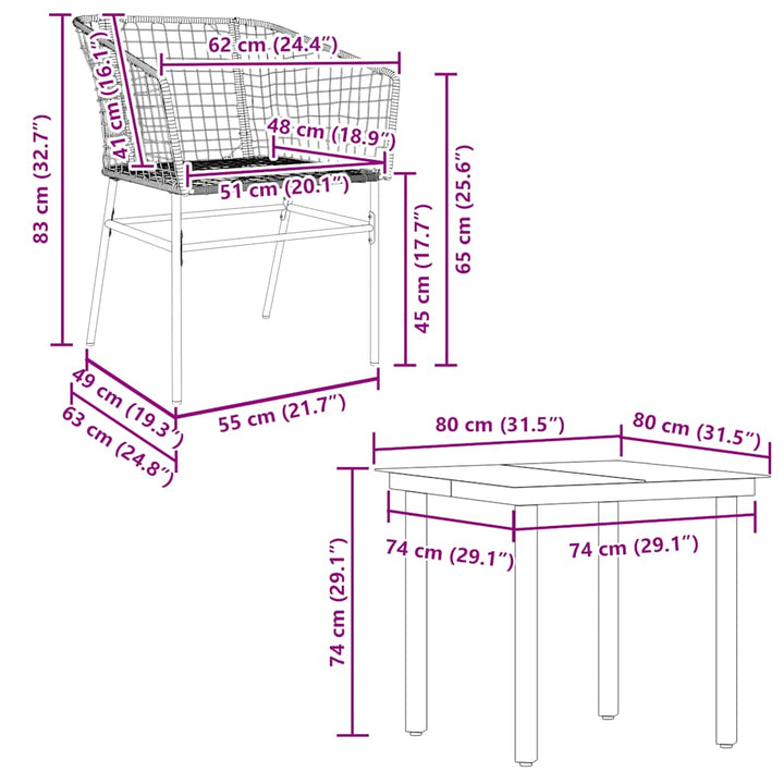 5 dele spisebordssæt til haven polyrattan glas sort