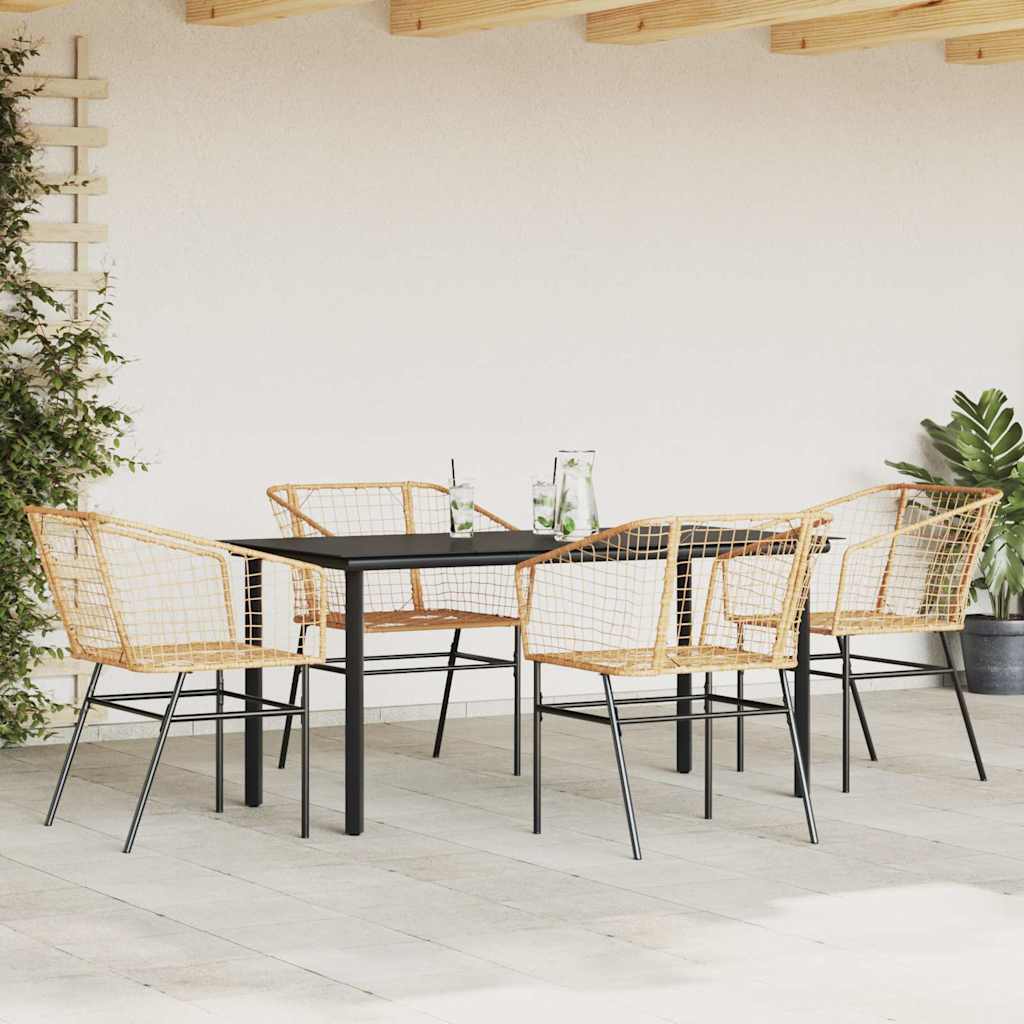 5 dele spisebordssæt til haven polyrattan glas brun