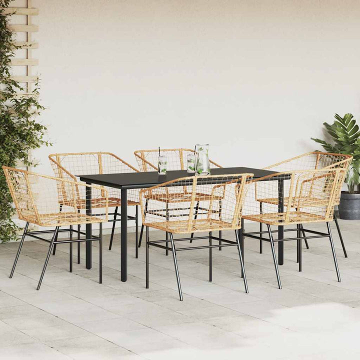 7 dele spisebordssæt til haven polyrattan glas brun