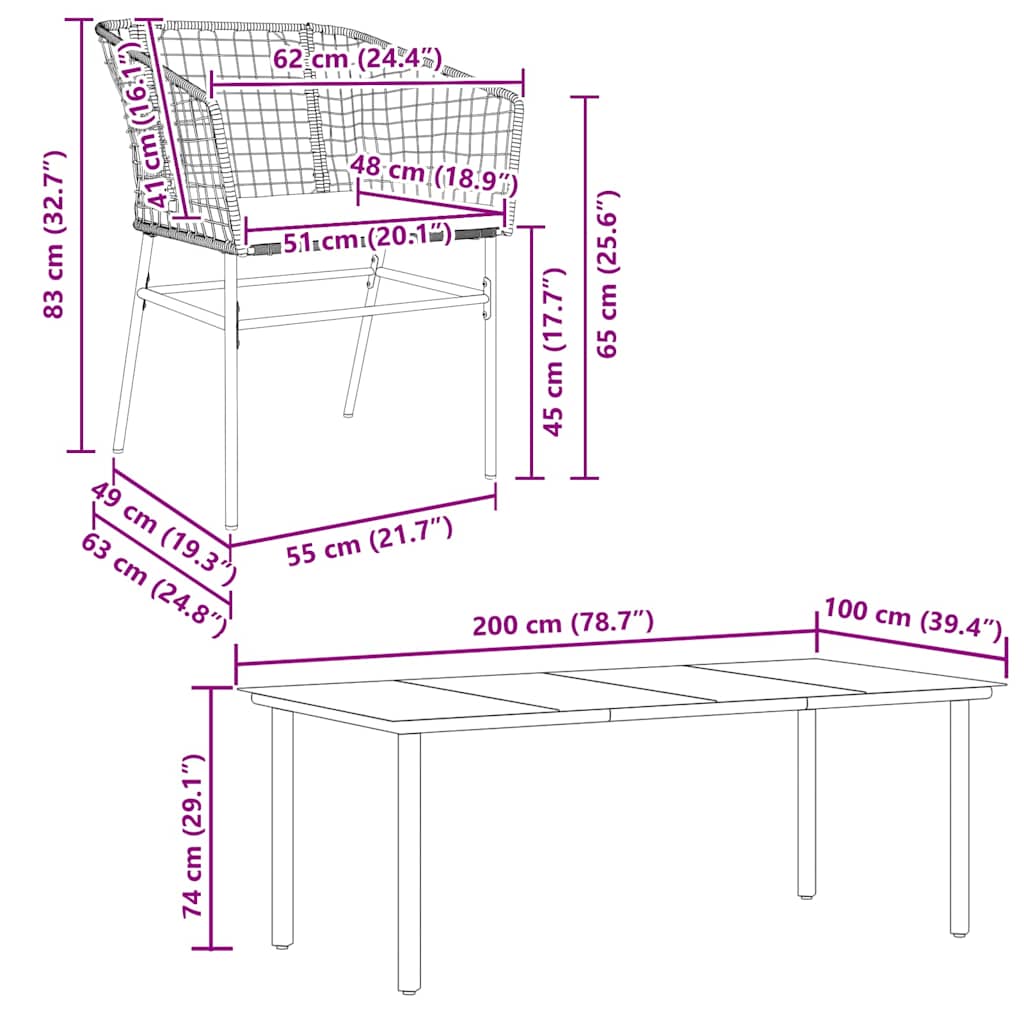 7 dele spisebordssæt til haven m. hynder polyrattan glas sort