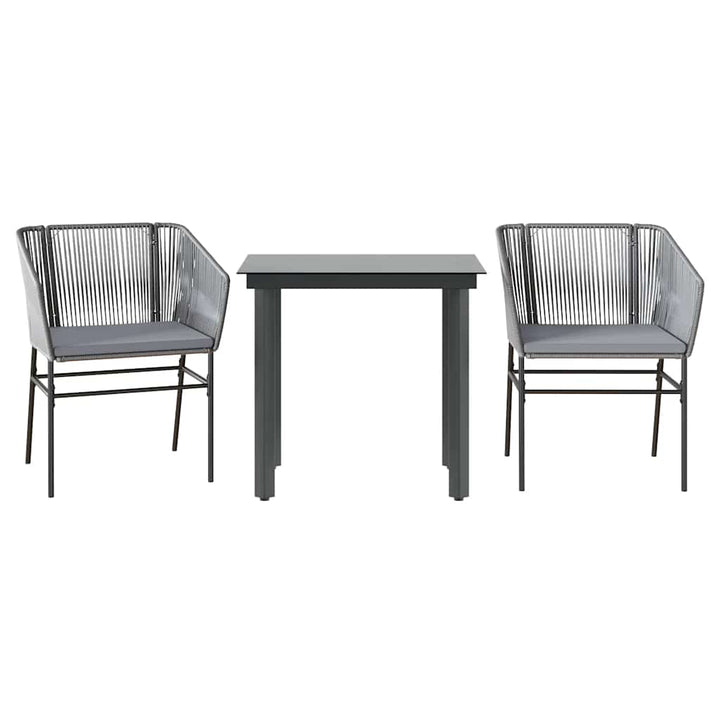 spisebordssæt til haven 3dele med hynder polyrattan glas grå