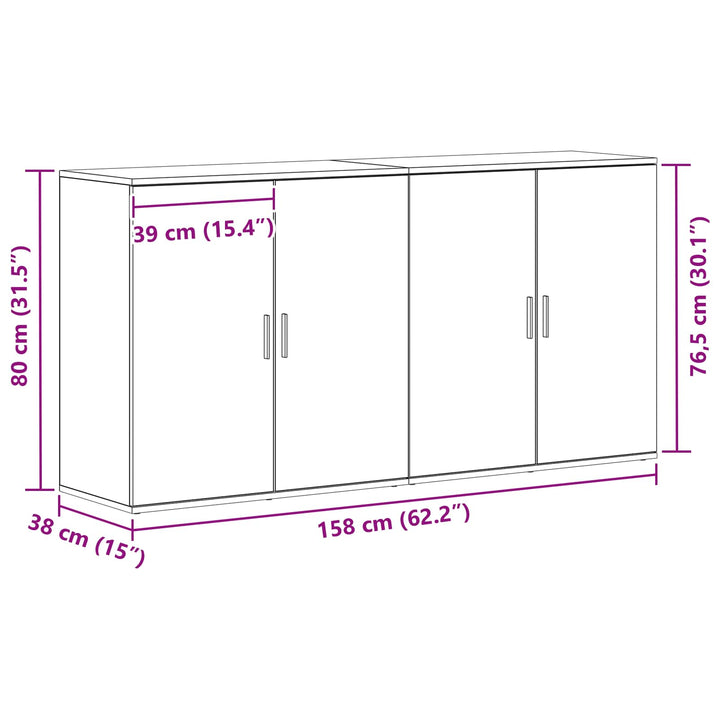 Sideboard 2 pcs Sort eg 79 x 38 x 80 cm Konstrueret træ