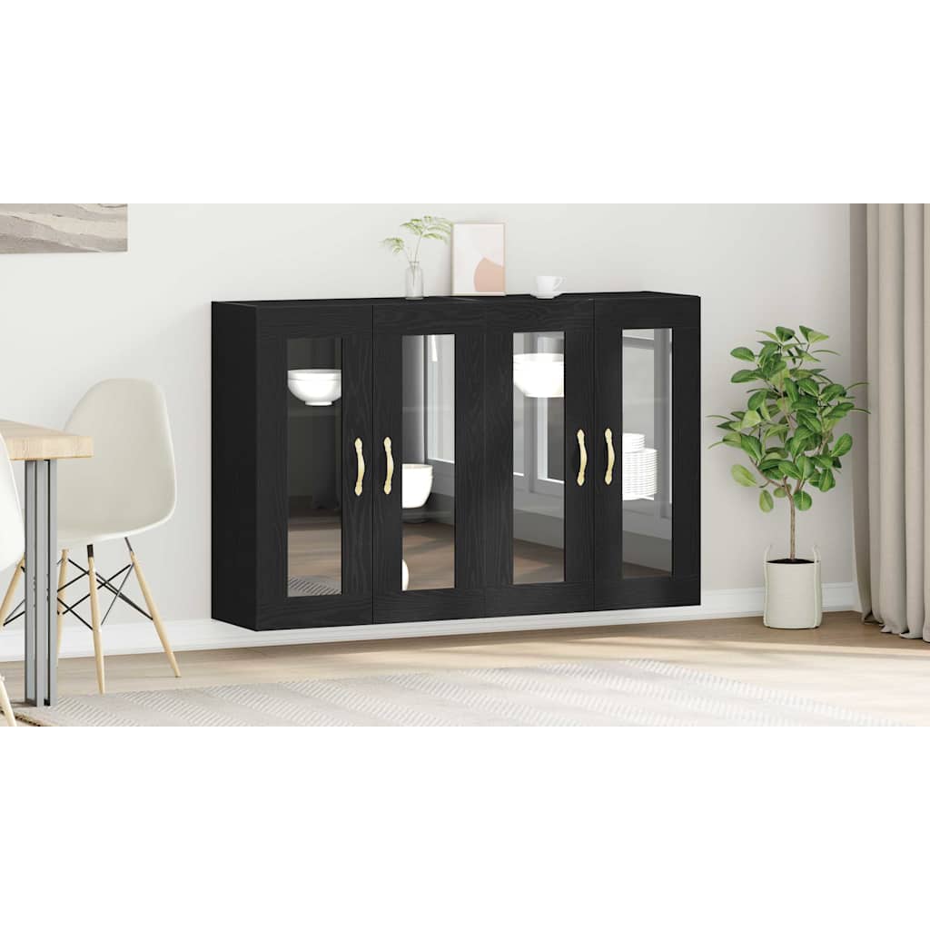 Væggeskabe 2 pcs Sort eg 69,5 x 34 x 90 cm Konstrueret træ