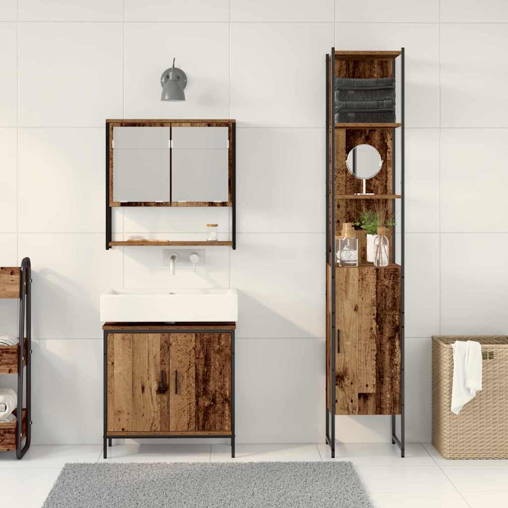 Badeværelsesmøbel sæt med hylde 3 pcs Brun Konstrueret træ