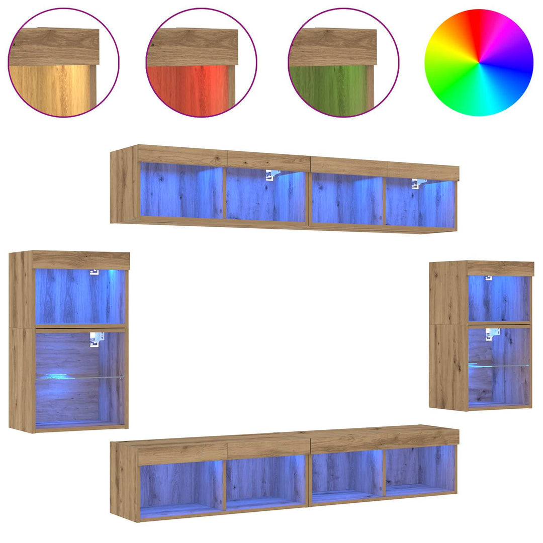 TV-møbelsæt Vægmonteret 8 pcs artisan eg Konstrueret træ
