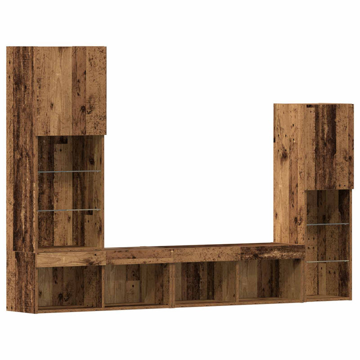 TV-skab med LED -strimmellys 4 pcs Gammelt træ Konstrueret træ