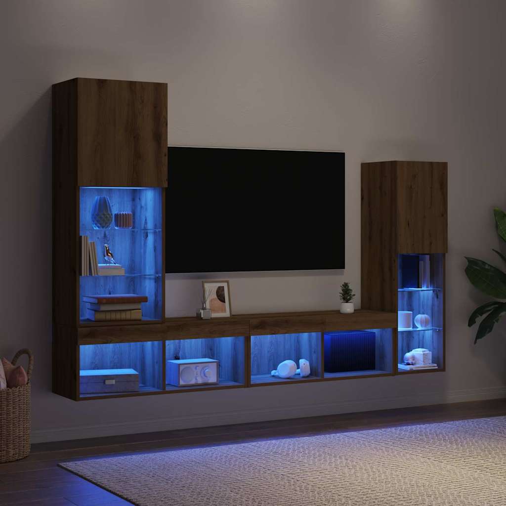 TV-skab med LED -strimmellys 4 pcs artisan eg Konstrueret træ