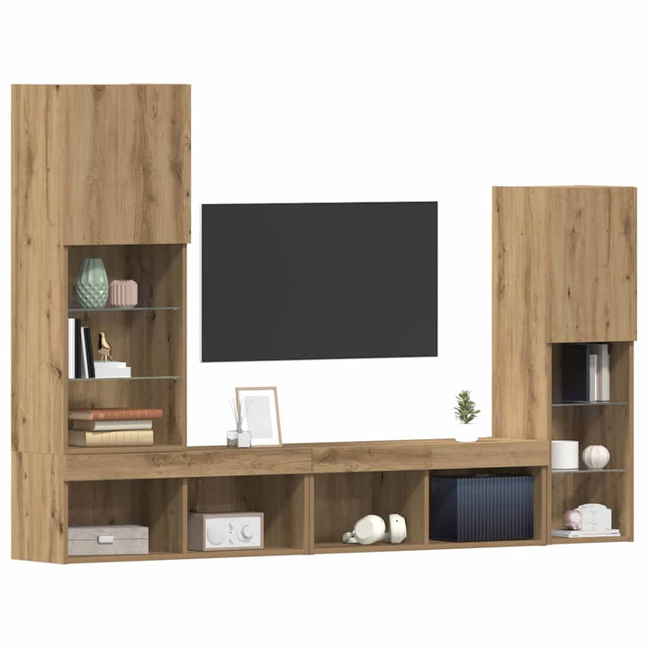 TV-skab med LED -strimmellys 4 pcs artisan eg Konstrueret træ