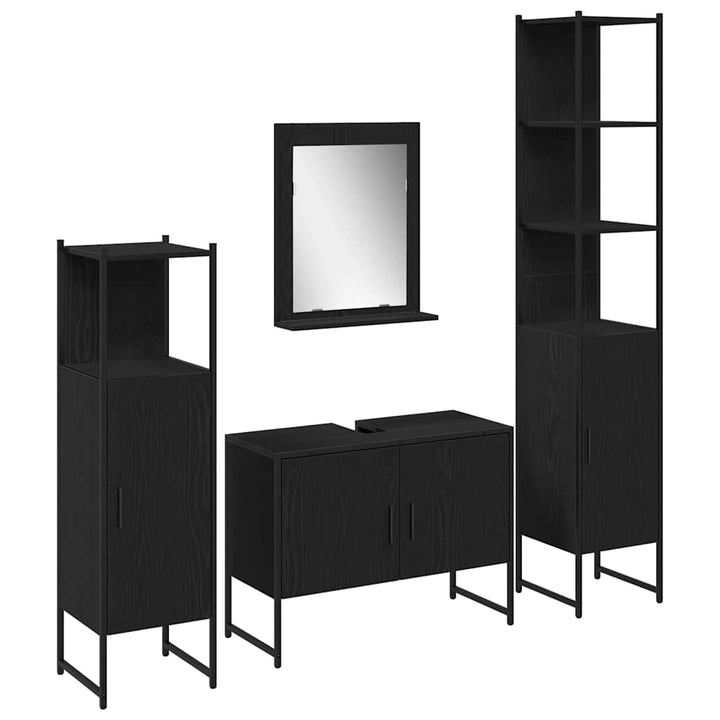 Badeværelsesmøbel sæt med hylde 4 pcs Sort Konstrueret træ