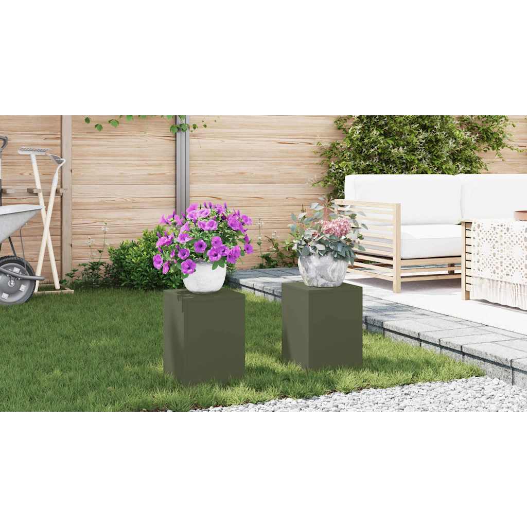 Planteholder 2 pcs Olivengrøn 24 x 24 x 35 cm Stål