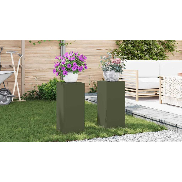 Planteholder 2 pcs Olivengrøn 24 x 24 x 55 cm Stål