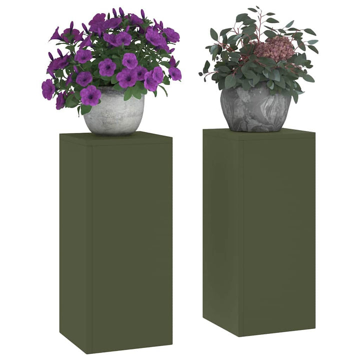 Planteholder 2 pcs Olivengrøn 24 x 24 x 55 cm Stål