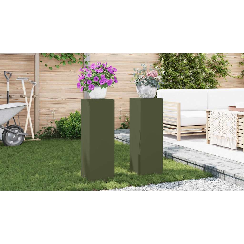 Planteholder 2 pcs Olivengrøn 24 x 24 x 75 cm Stål